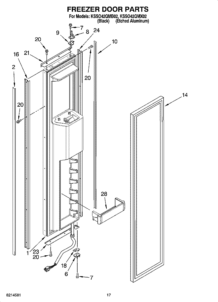 FREEZER DOOR PARTS Diagram and Parts List for KSSO42QMB02  KitchenAid Refrigerator