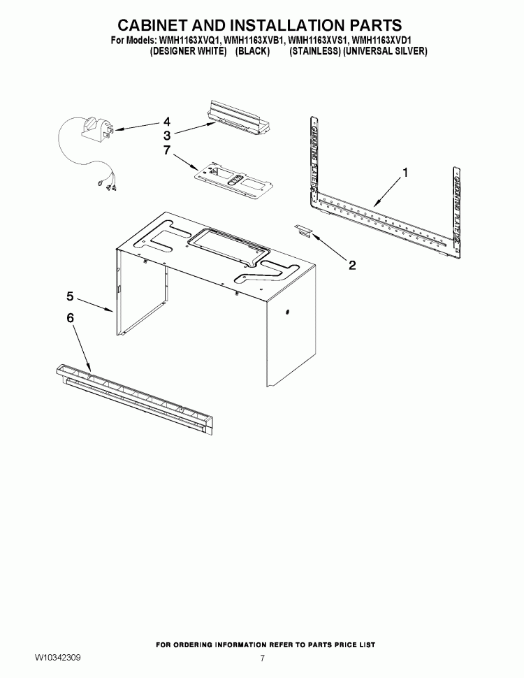 CABINET AND INSTALLATION PARTS Diagram and Parts List for WMH1163XVS1  Whirlpool Microwave