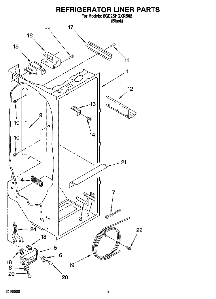 REFRIGERATOR LINER PARTS Diagram and Parts List for 6GD2SHQXKB02  Whirlpool Refrigerator