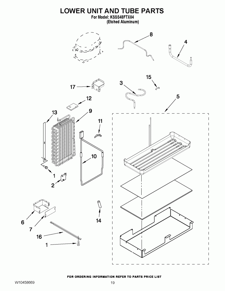 LOWER UNIT AND TUBE PARTS Diagram and Parts List for KSSS48FTX04  KitchenAid Refrigerator