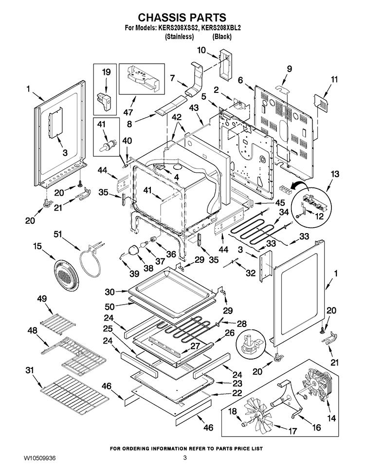 CHASSIS PARTS Diagram and Parts List for KERS208XBL2  KitchenAid Range