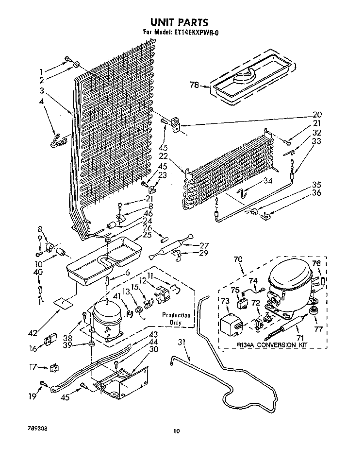 UNIT Diagram and Parts List for ET14EKXPWR0  Whirlpool Refrigerator