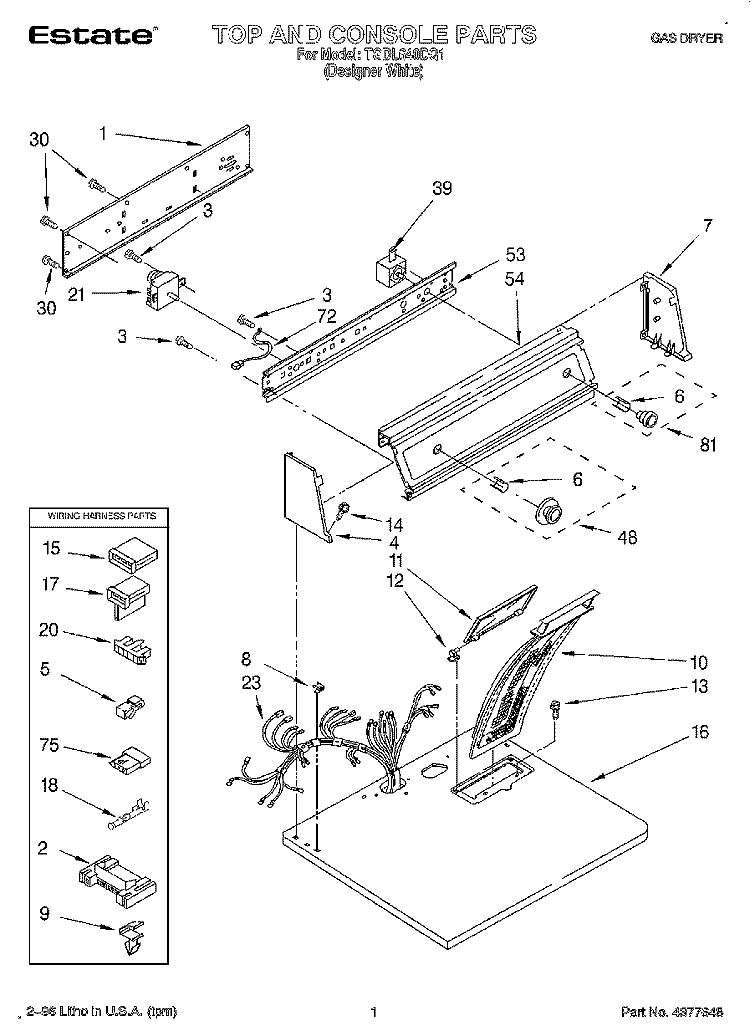 TOP AND CONSOLE, LIT/OPTIONAL Diagram and Parts List for TGDL640DQ1  Whirlpool Dryer