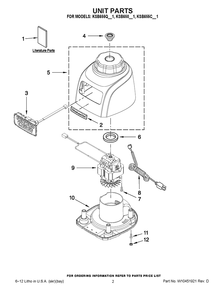 UNIT PARTS Diagram and Parts List for KSB650ES1  KitchenAid Blender