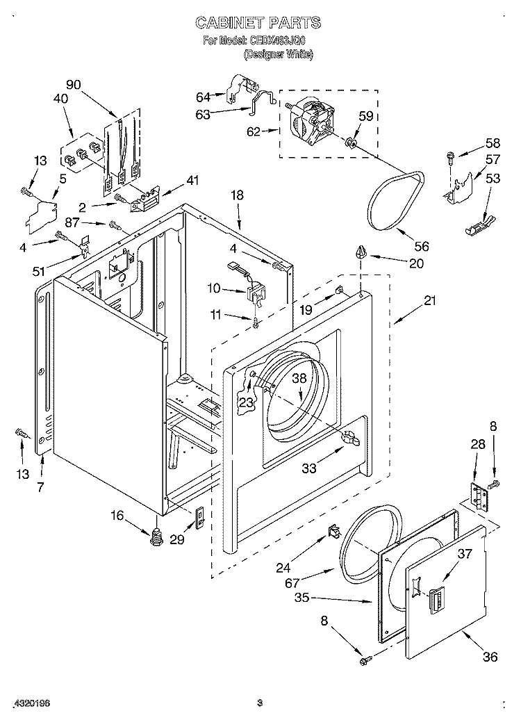 SECTION Diagram and Parts List for CEDX463JQ0  Crosley Dryer