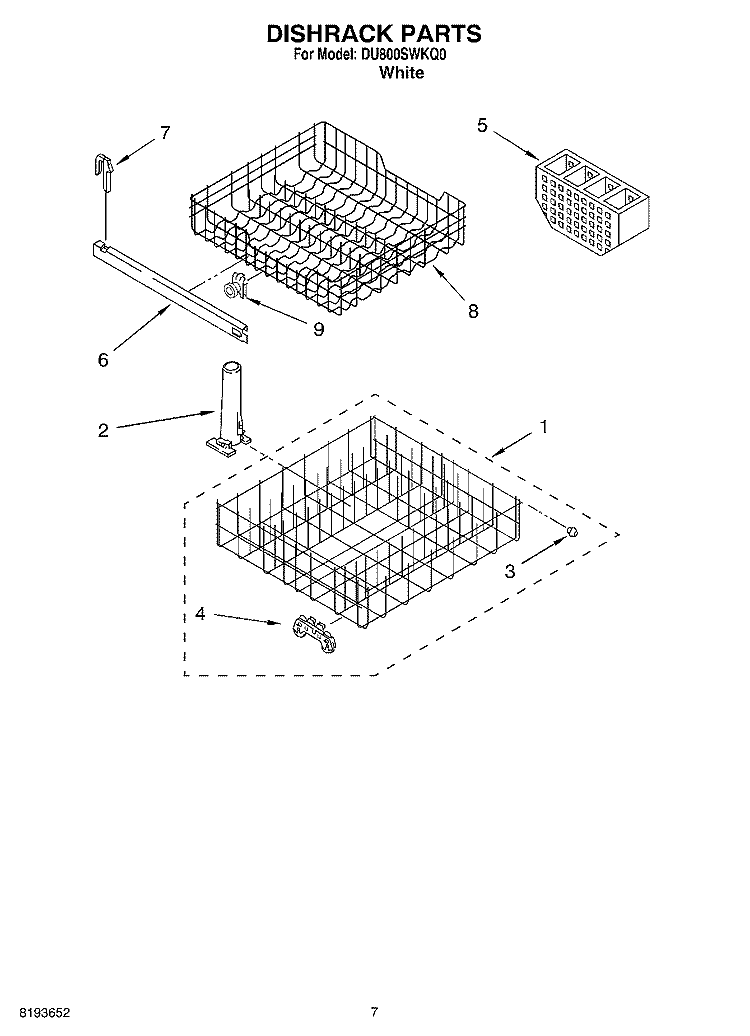 DISHRACK Diagram and Parts List for DU800SWKQ0  Whirlpool Dishwasher