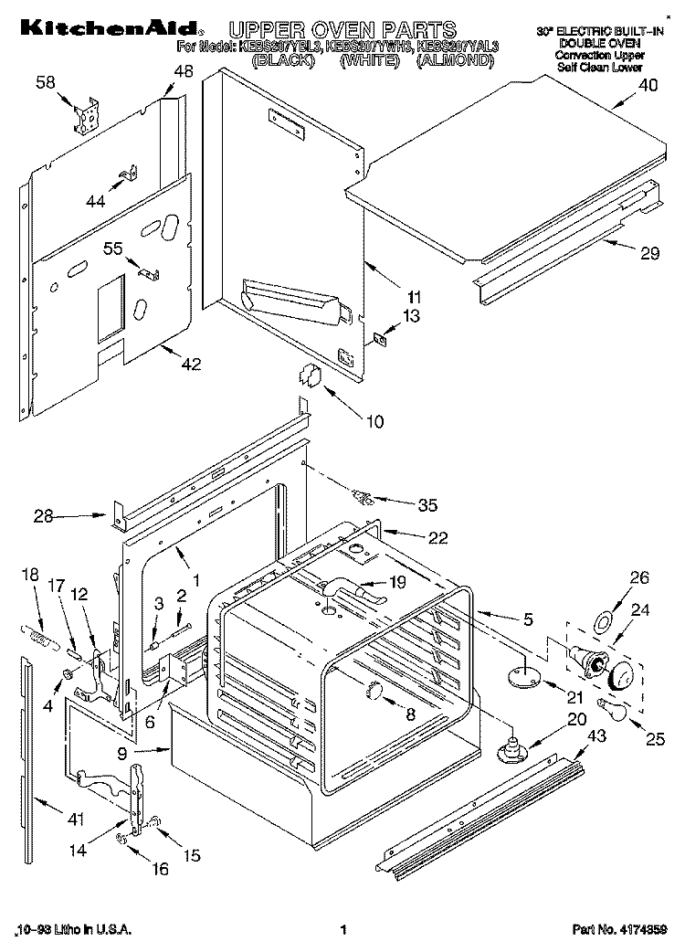 UPPER OVEN Diagram and Parts List for KEBS207YAL3  KitchenAid Wall Oven