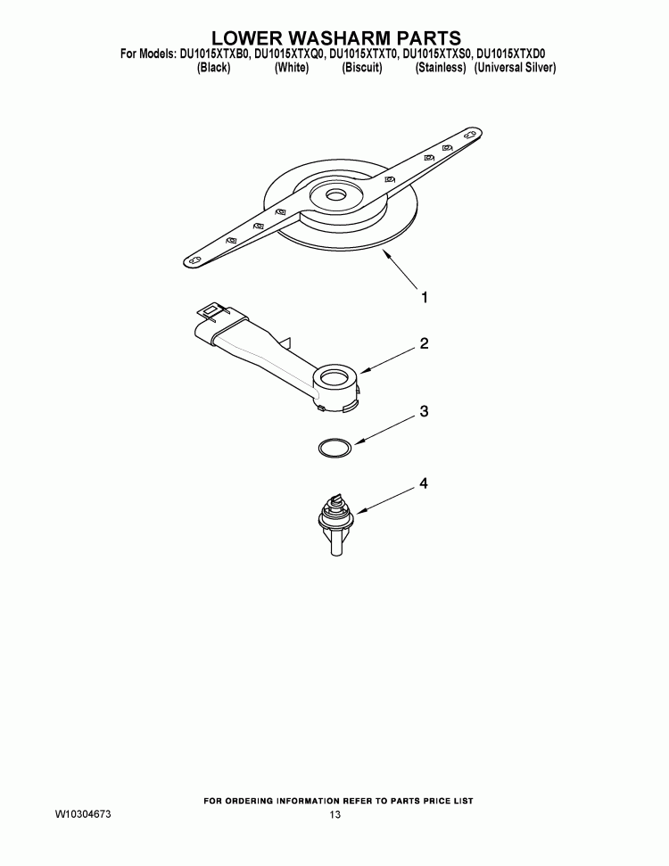 LOWER WASHARM PARTS Diagram and Parts List for DU1015XTXS0  Whirlpool Dishwasher