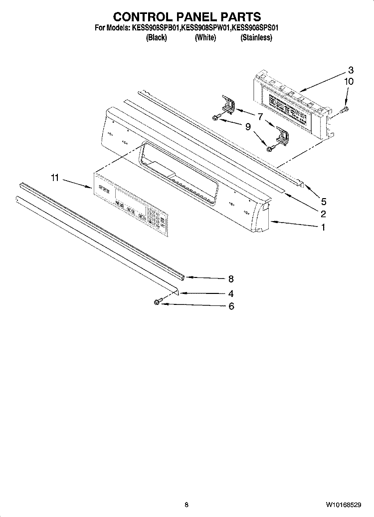 CONTROL PANEL PARTS Diagram and Parts List for KESS908SPB01  KitchenAid Range