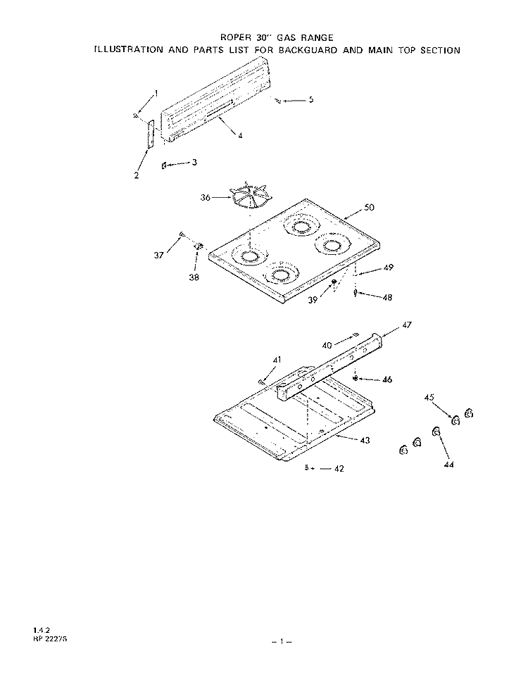 BURNER Diagram and Parts List for 1423^0A  Whirlpool Range