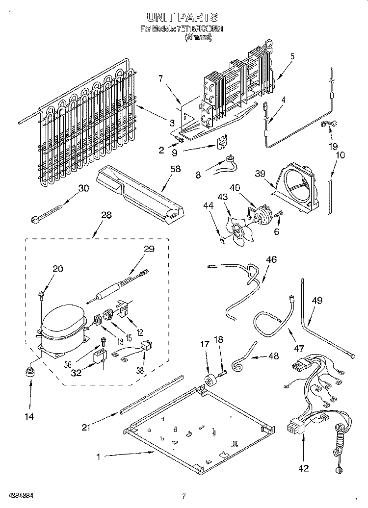 UNIT Diagram and Parts List for 7ET18PKXDN01  Whirlpool Refrigerator