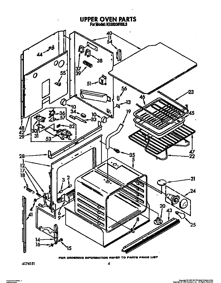 UPPER OVEN Diagram and Parts List for KEBI200VBL3  KitchenAid Wall Oven
