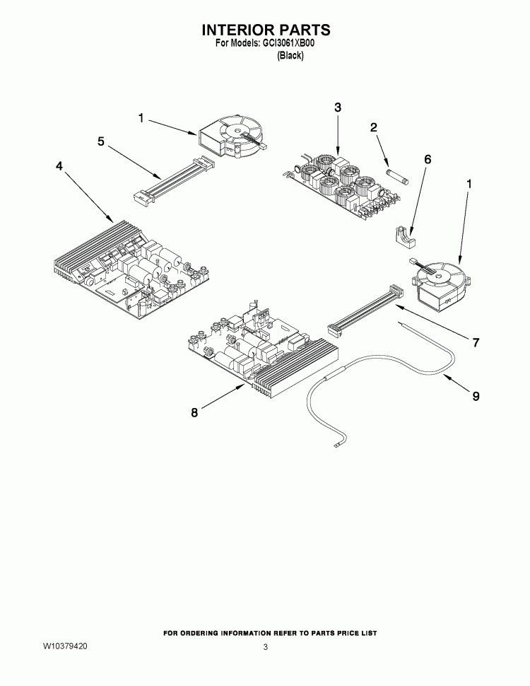 INTERIOR PARTS Diagram and Parts List for GCI3061XB00  Whirlpool Cooktop