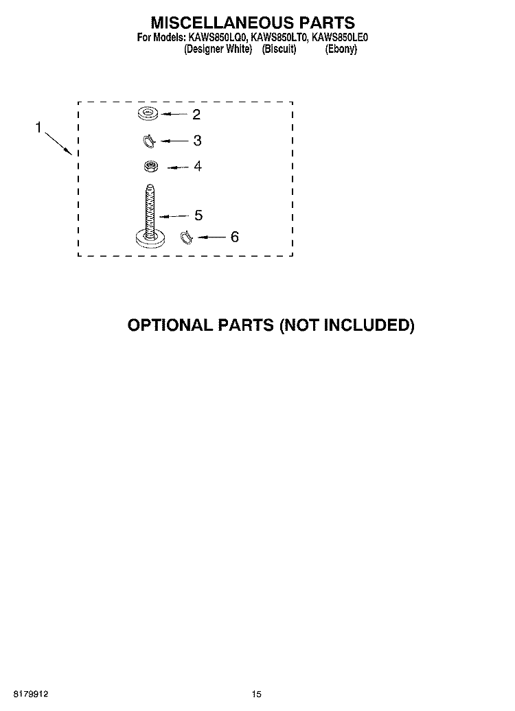 MISCELLANEOUS, OPTIONAL Diagram and Parts List for KAWS850LE0  KitchenAid Washer
