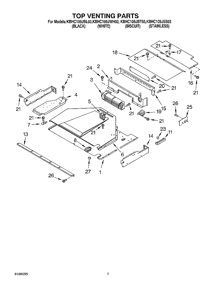 TOP VENTING PARTS Diagram and Parts List for KBHC109JBT03  KitchenAid Microwave Oven Combo