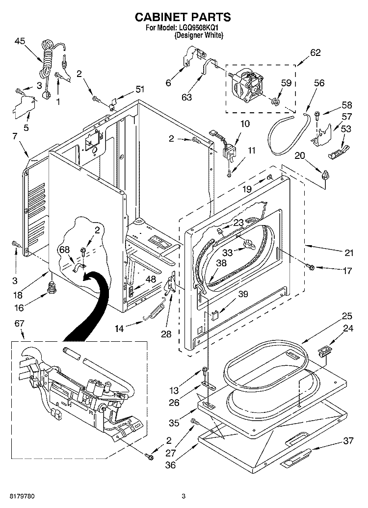 CABINET Diagram and Parts List for LGQ9508KQ1  Whirlpool Dryer