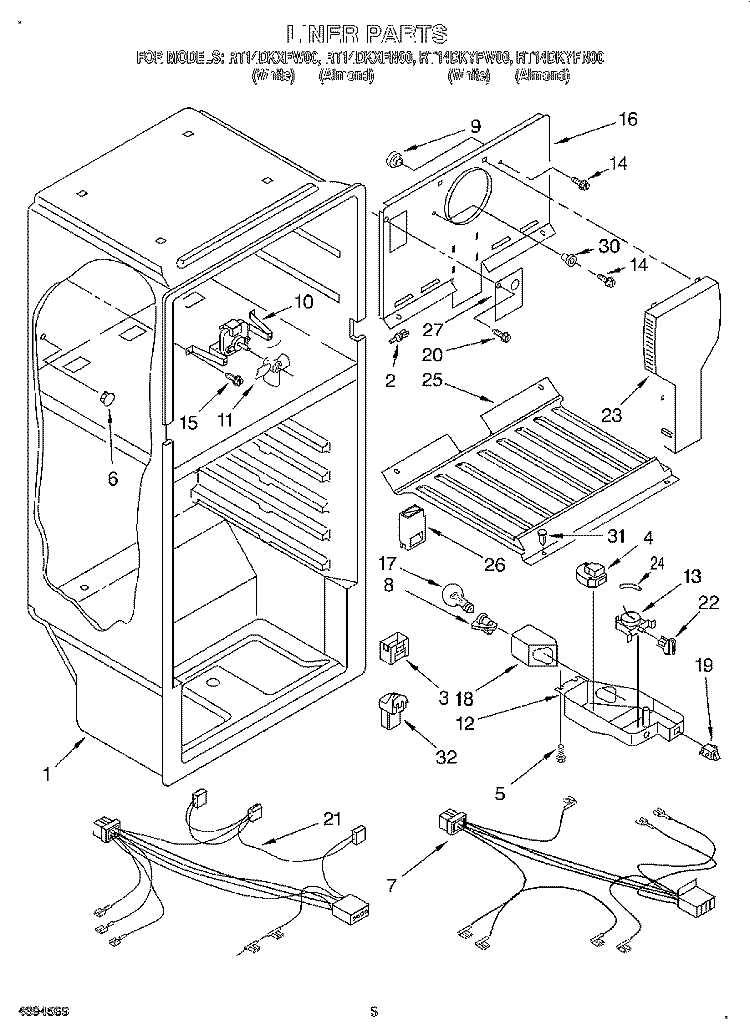 LINER, LIT/OPTIONAL Diagram and Parts List for RT14DKYFW00  Roper Refrigerator