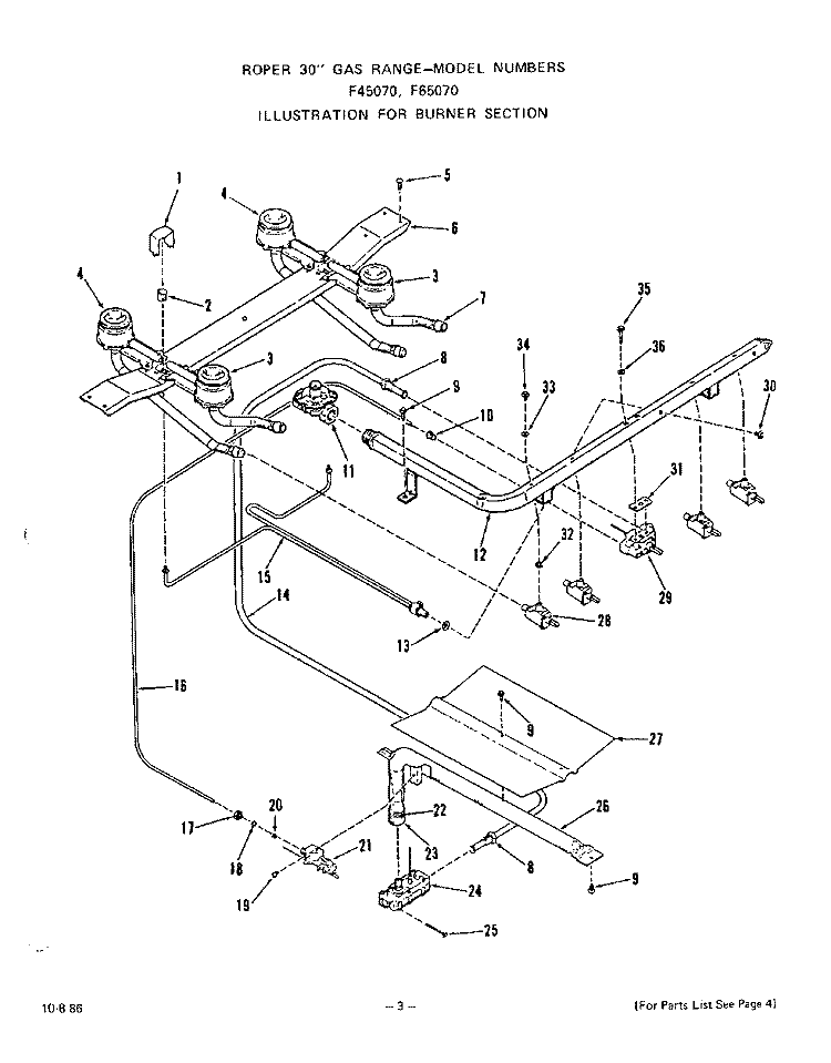 BURNER Diagram and Parts List for F4507W0  Roper Range