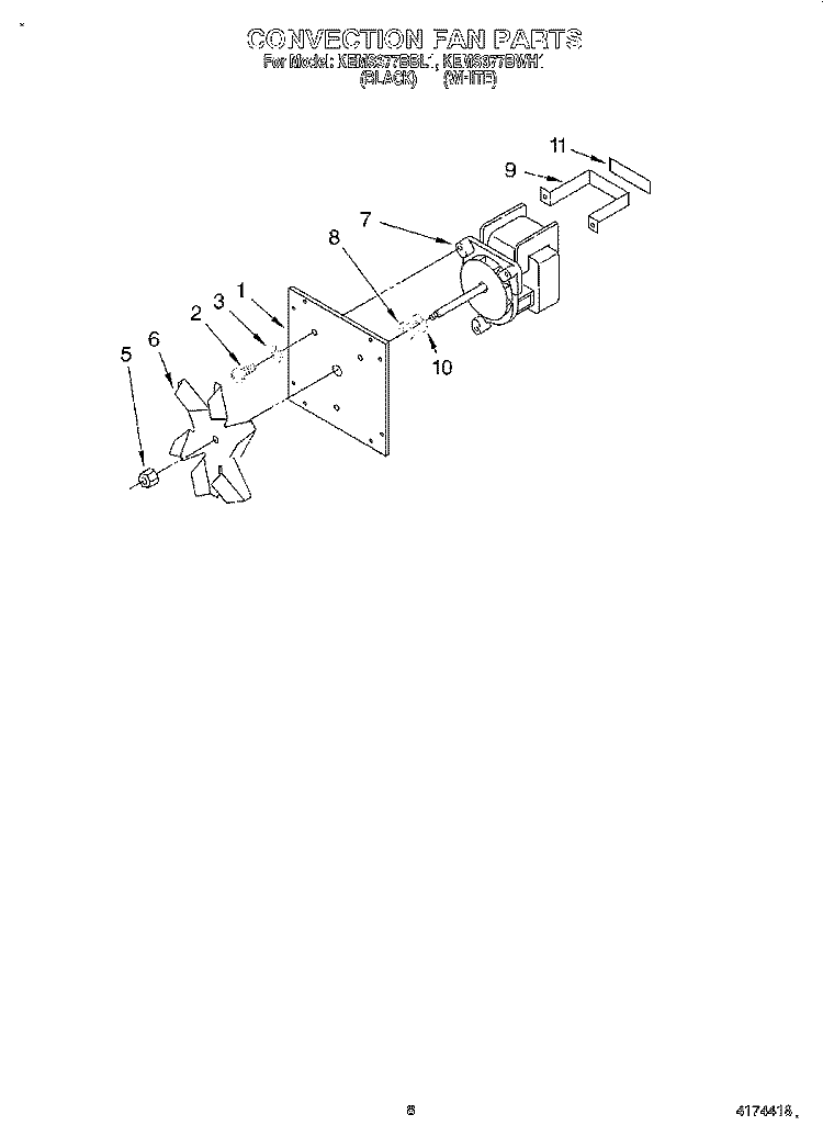 CONVECTION FAN Diagram and Parts List for KEMS377BWH1  KitchenAid Wall Oven
