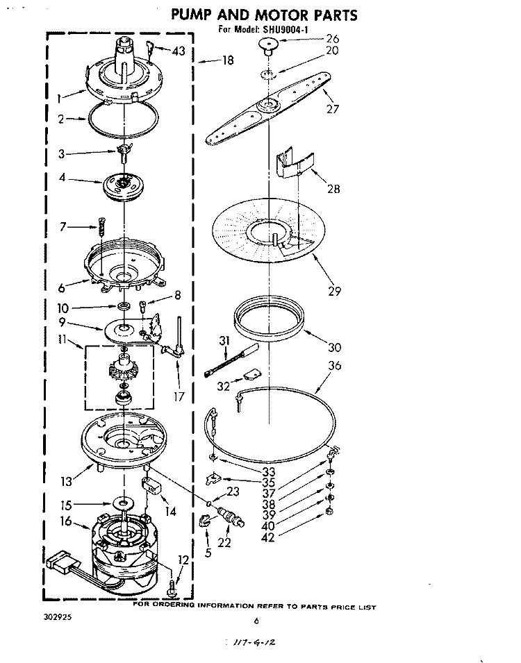 PUMP AND MOTOR Diagram and Parts List for SHU90041  Whirlpool Dishwasher