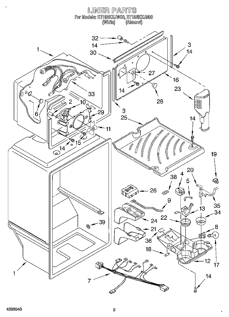 LINER Diagram and Parts List for ET18NKXJN00  Whirlpool Refrigerator