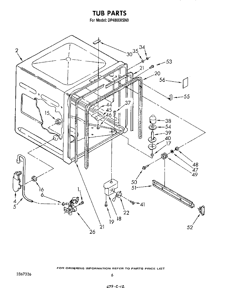 TUB , LITERATURE AND OPTIONAL Diagram and Parts List for DP4800XSW0  Whirlpool Dishwasher