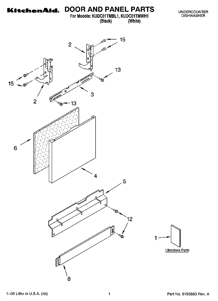 DOOR AND PANEL PARTS Diagram and Parts List for KUDC01TMBL1  KitchenAid Dishwasher