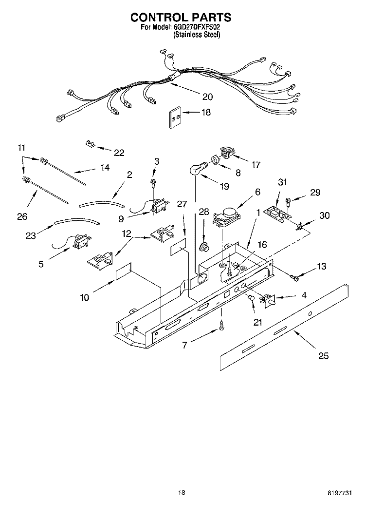 CONTROL Diagram and Parts List for 6GD27DFXFS02  Whirlpool Refrigerator