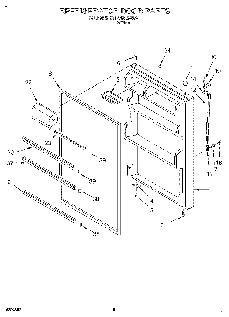 REFRIGERATOR DOOR Diagram and Parts List for RT18HDXDW04  Roper Refrigerator