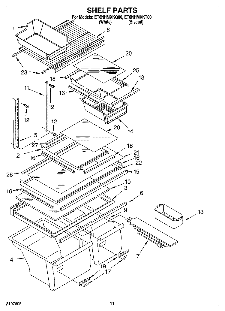 SHELF, OPTIONAL Diagram and Parts List for ET8NHMXKT00  Whirlpool Refrigerator