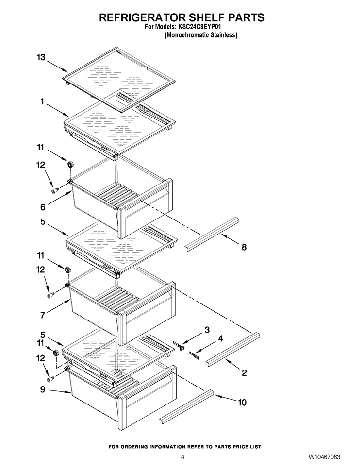 REFRIGERATOR SHELF PARTS Diagram and Parts List for KSC24C8EYP01  KitchenAid Refrigerator