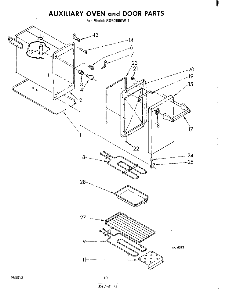 AUXILIARY OVEN AND DOOR , LITERATURE Diagram and Parts List for RGE4900W1  Whirlpool Range