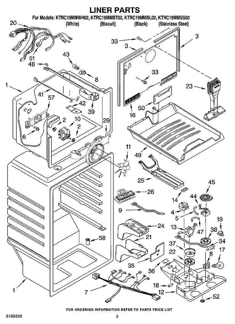 LINER PARTS Diagram and Parts List for KTRC19MMBT02  KitchenAid Refrigerator