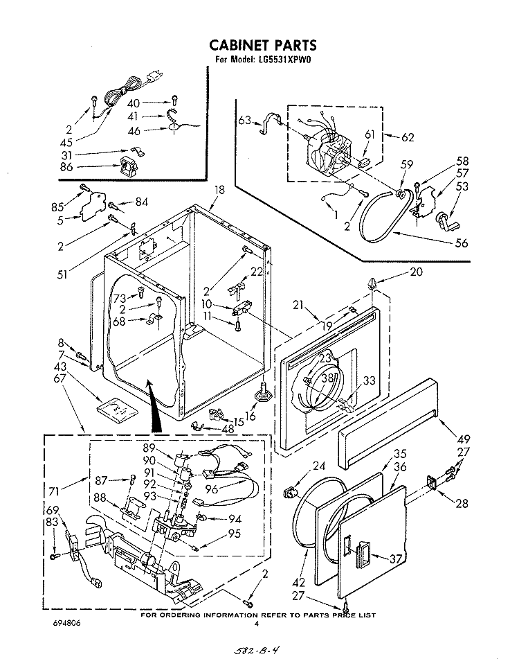 CABINET Diagram and Parts List for LG5531XPW0  Whirlpool Dryer