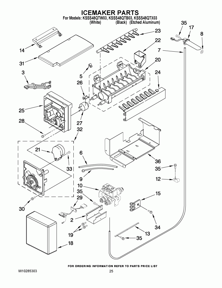 ICEMAKER PARTS Diagram and Parts List for KSSS48QTW03  KitchenAid Refrigerator