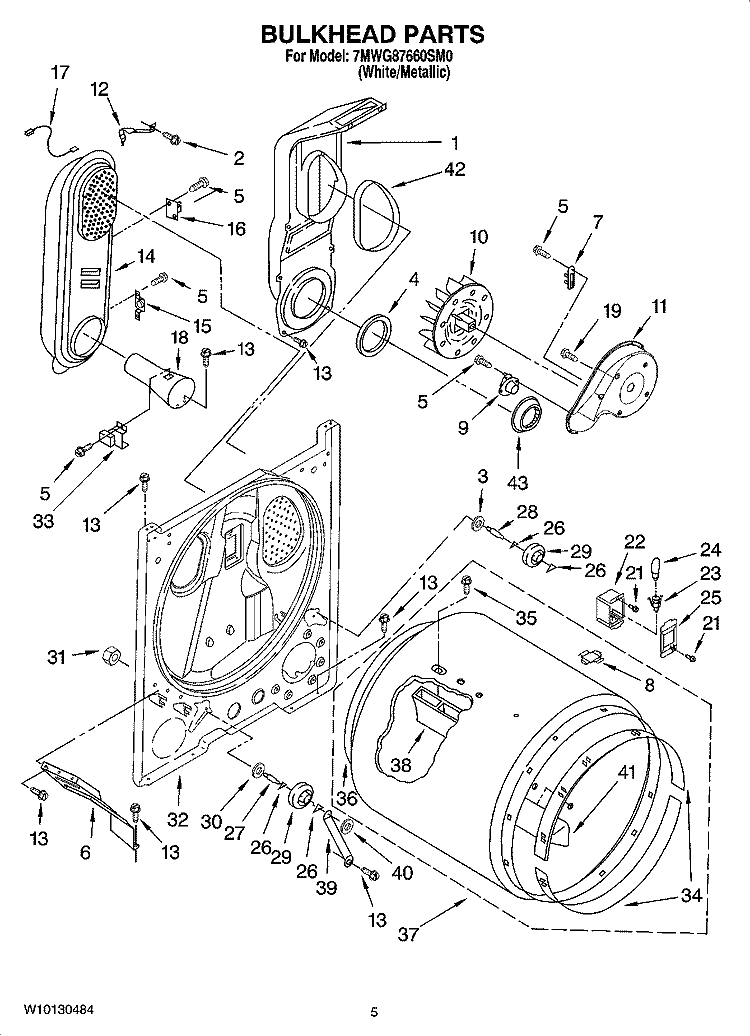 BULKHEAD PARTS Diagram and Parts List for 7MWG87660SM0  Whirlpool Dryer