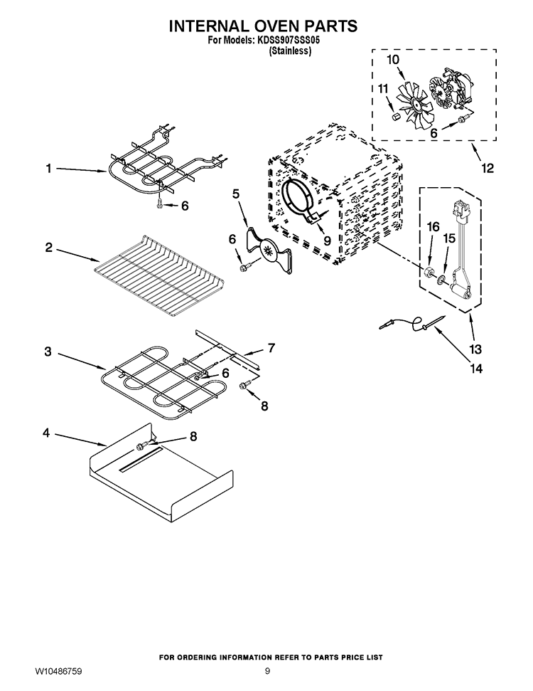 INTERNAL OVEN PARTS Diagram and Parts List for KDSS907SSS05  KitchenAid Range