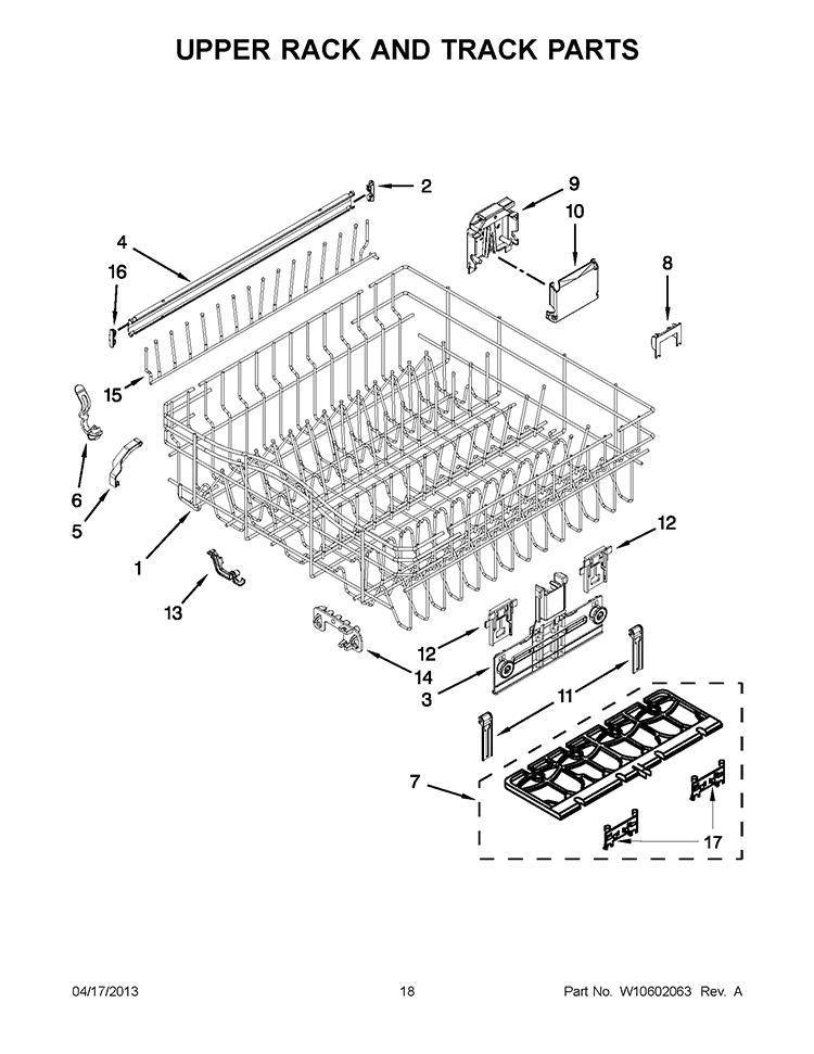 UPPER RACK AND TRACK PARTS Diagram and Parts List for WDT910SSYB2  Whirlpool Dishwasher