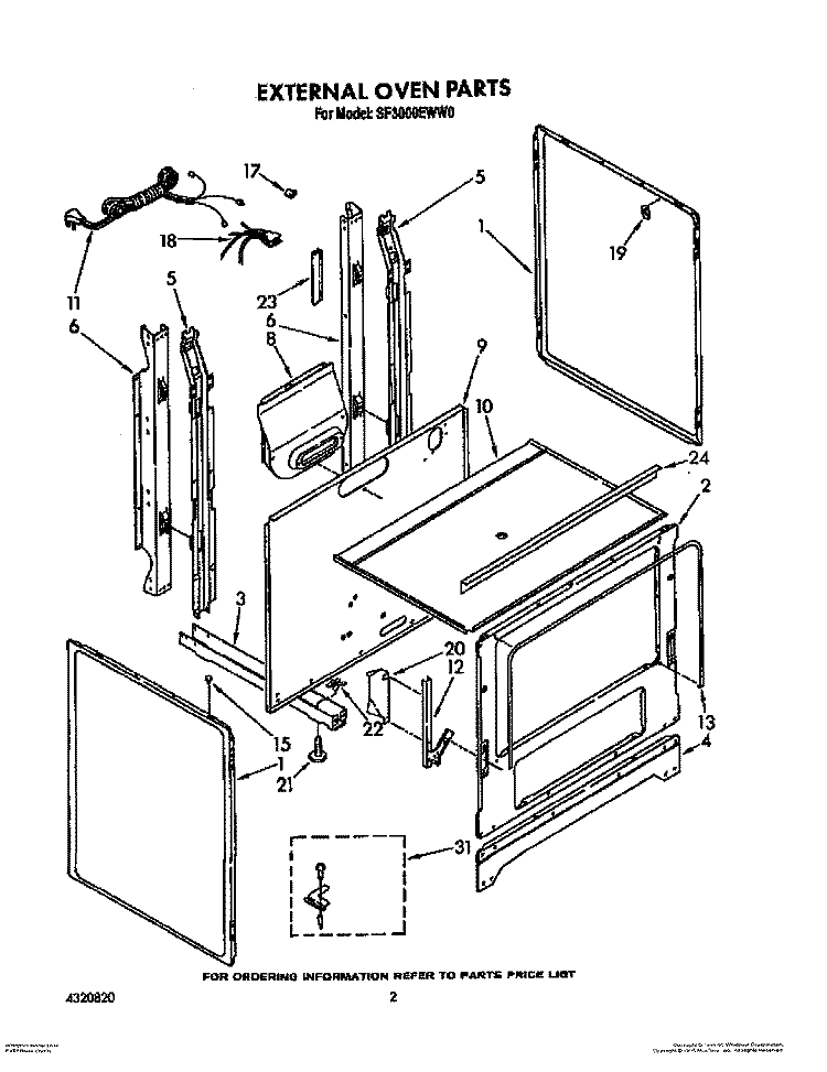 EXTERNAL OVEN Diagram and Parts List for SF3000EWW0  Whirlpool Range