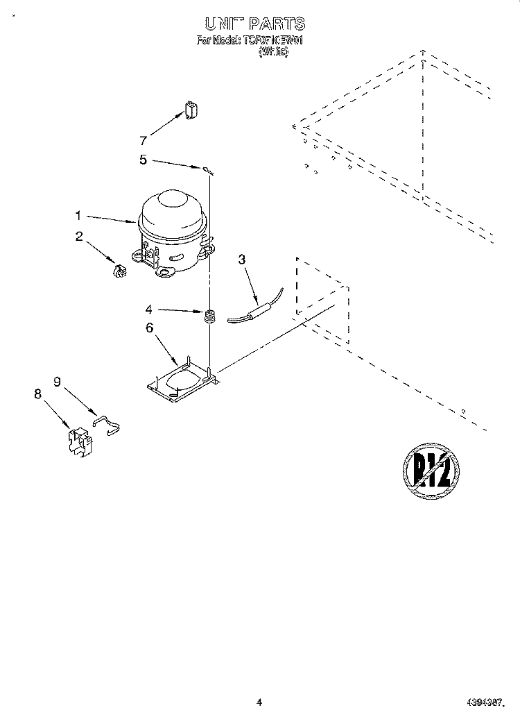 SECTION Diagram and Parts List for TCF0710EW01  Whirlpool Freezer