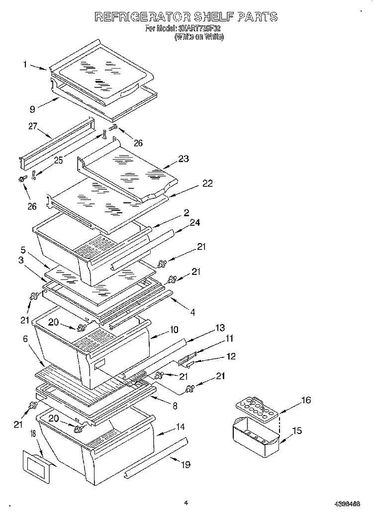 REFRIGERATOR SHELF Diagram and Parts List for 3XART725F02  Whirlpool Refrigerator