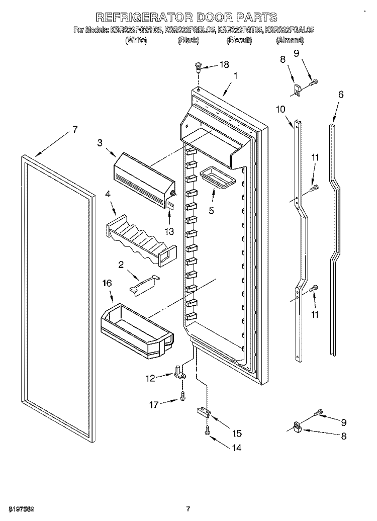 REFRIGERATOR DOOR Diagram and Parts List for KSRS22FGBL05  KitchenAid Refrigerator