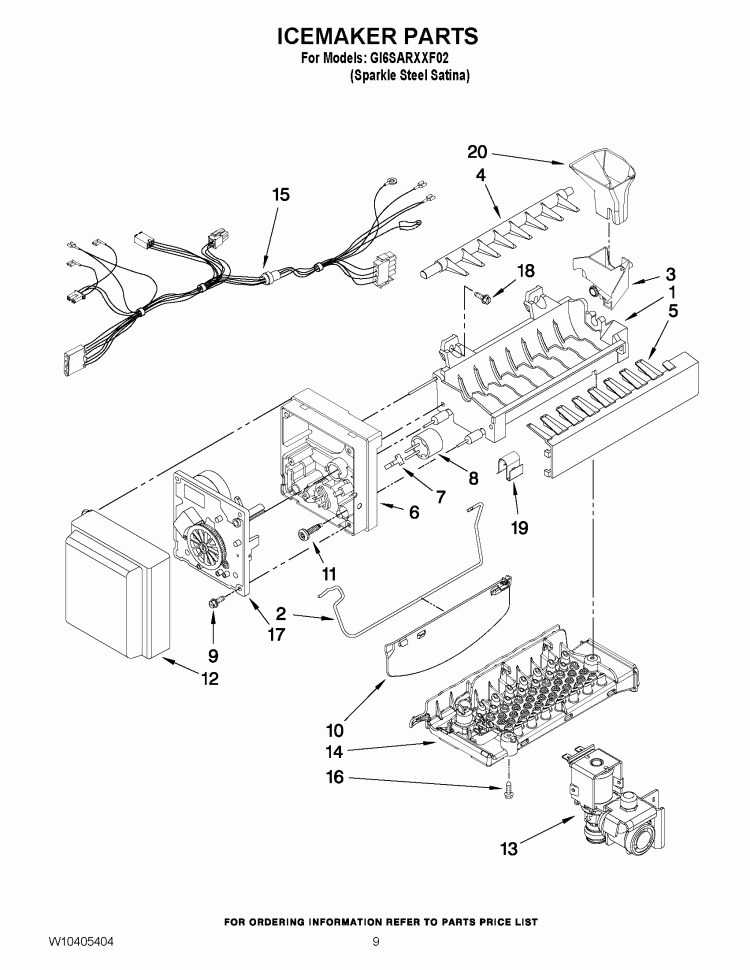 ICEMAKER PARTS Diagram and Parts List for GI6SARXXF02  Whirlpool Refrigerator