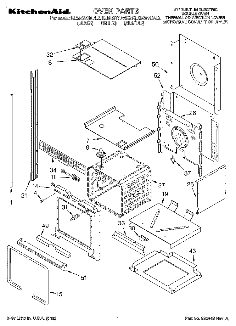 OVEN Diagram and Parts List for KEMS377DAL2  KitchenAid Microwave Oven Combo