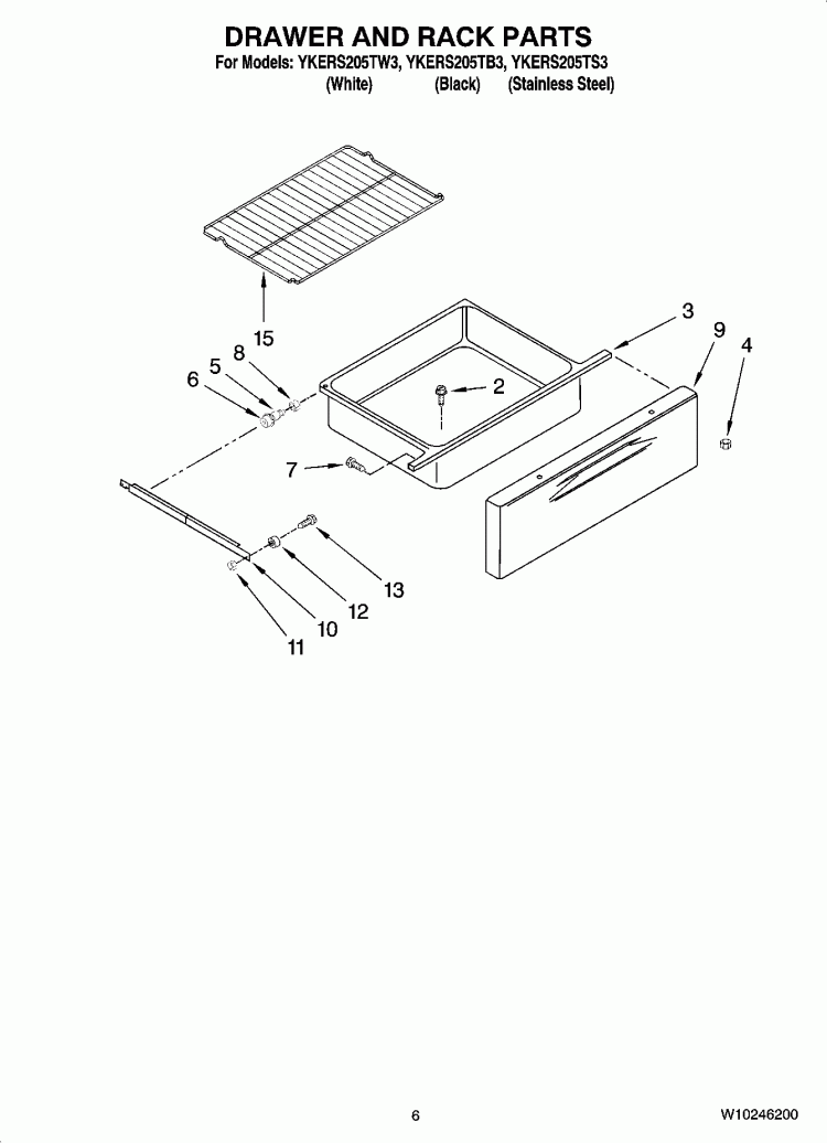 DRAWER AND RACK PARTS Diagram and Parts List for YKERS205TB3  KitchenAid Range