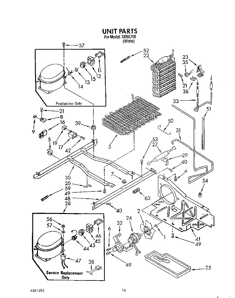 UNIT Diagram and Parts List for 3XRA700  Whirlpool Refrigerator