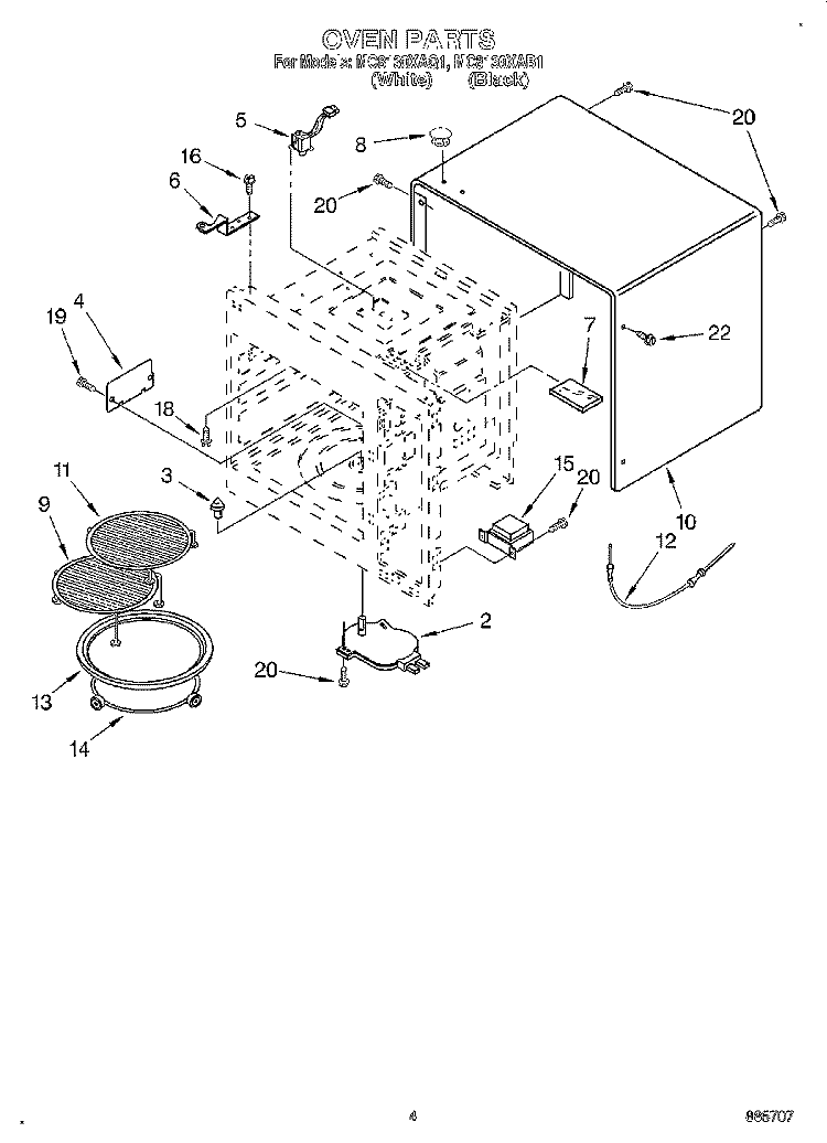 OVEN Diagram and Parts List for MC8130XAQ1  Whirlpool Wall Oven
