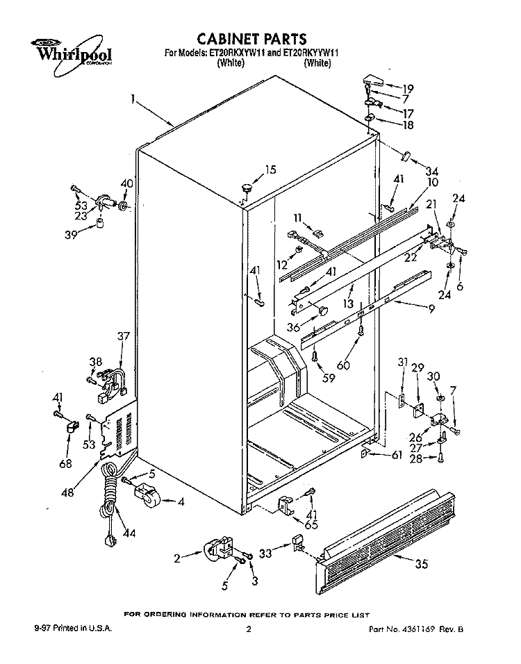 CABINET Diagram and Parts List for ET20RKYYW11  Whirlpool Refrigerator
