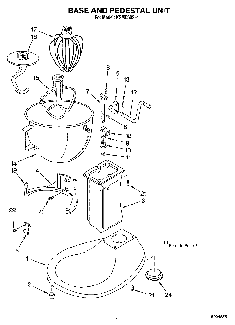 BASE AND PEDESTAL UNIT Diagram and Parts List for KSMC50S-1  KitchenAid Mixer