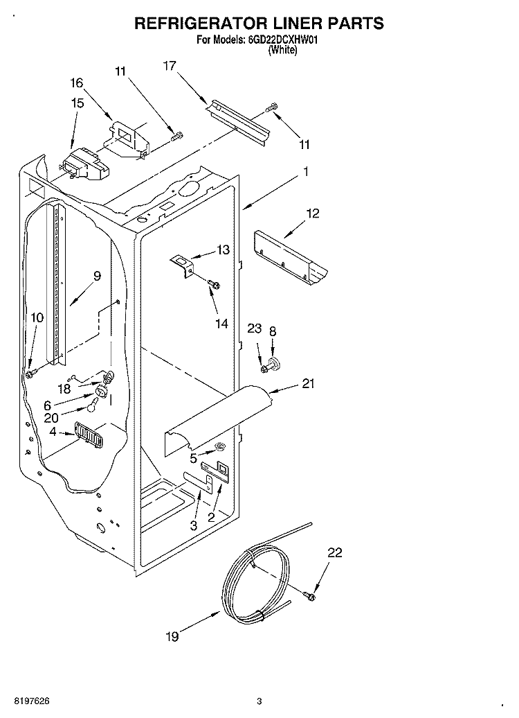 REFRIGERATOR LINER Diagram and Parts List for 6GD22DCXHW01  Whirlpool Refrigerator